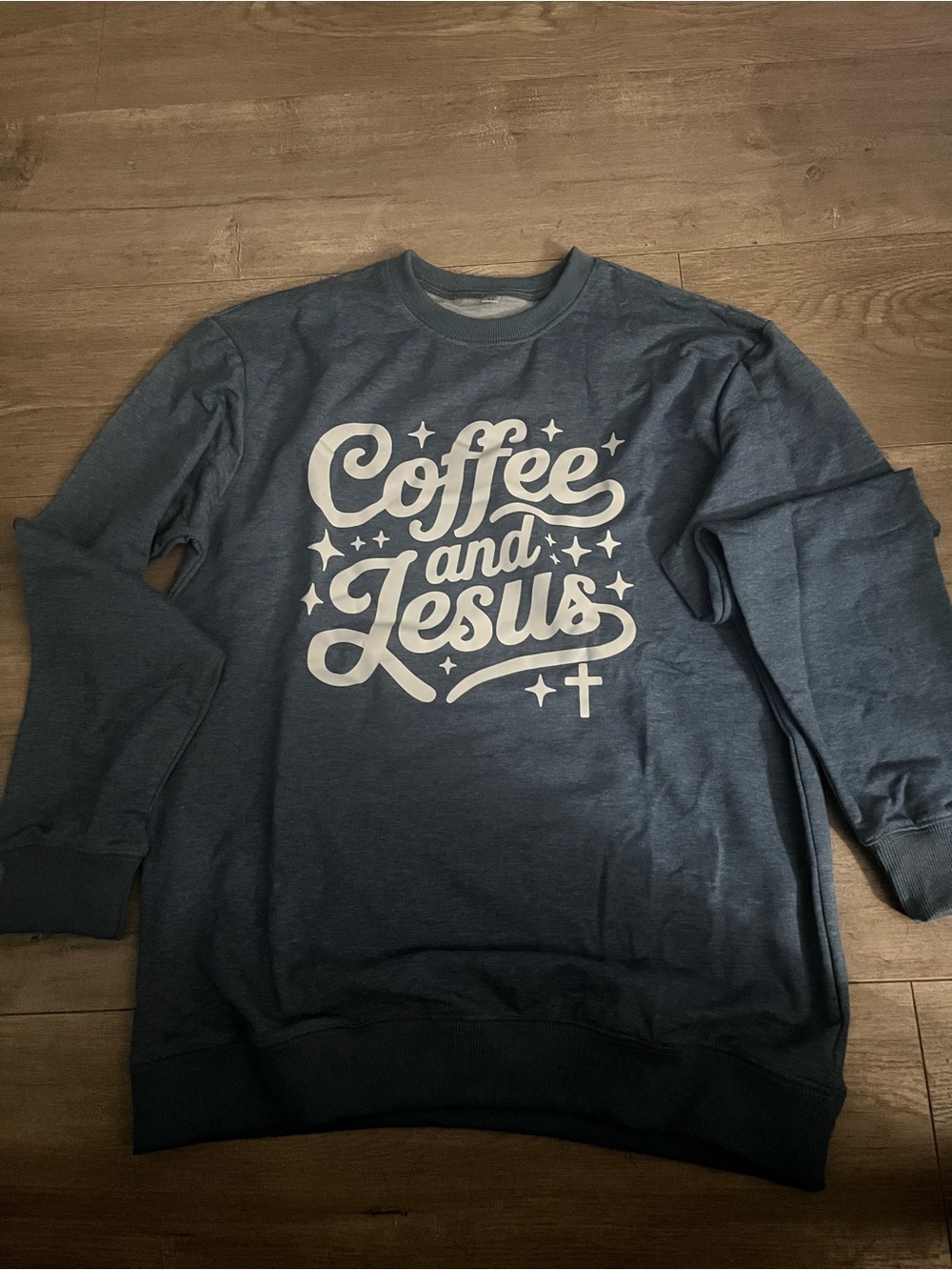 Coffee and Jesus Graphic Crewneck Sweater - Blue